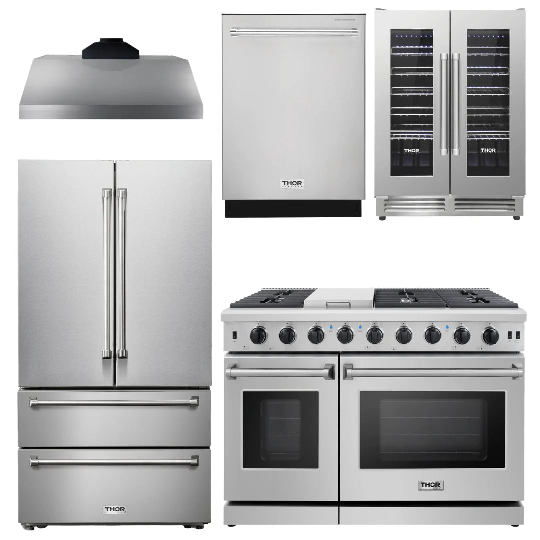 48 In. Propane Gas Range, Range Hood, Refrigerator, Dishwasher, Wine Cooler W57198
