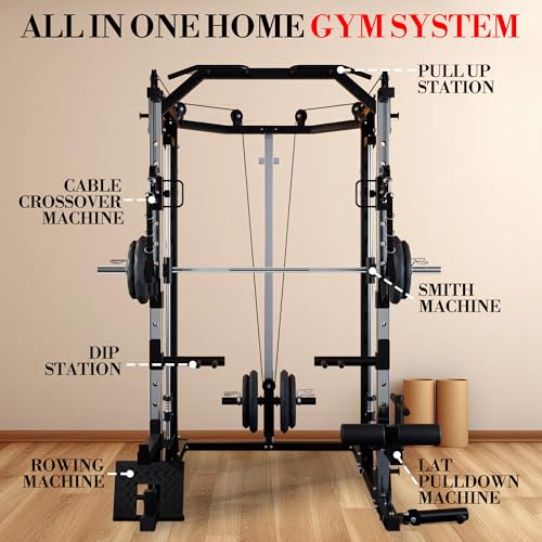 Multi-Functional Power Cage with Cable System 1600LBS Capacity Black Y642