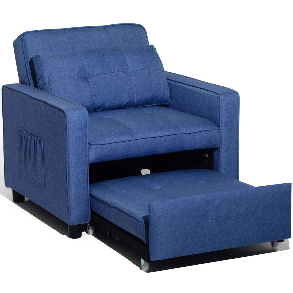 Blue Linen Fabric Convertible Chair Bed E174209