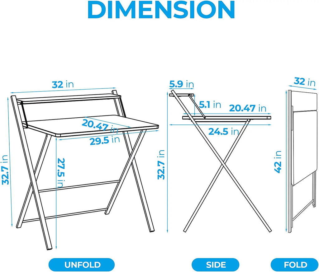 Folding Desk with 2-Tier Shelf 32 x 24.5 inch Y442