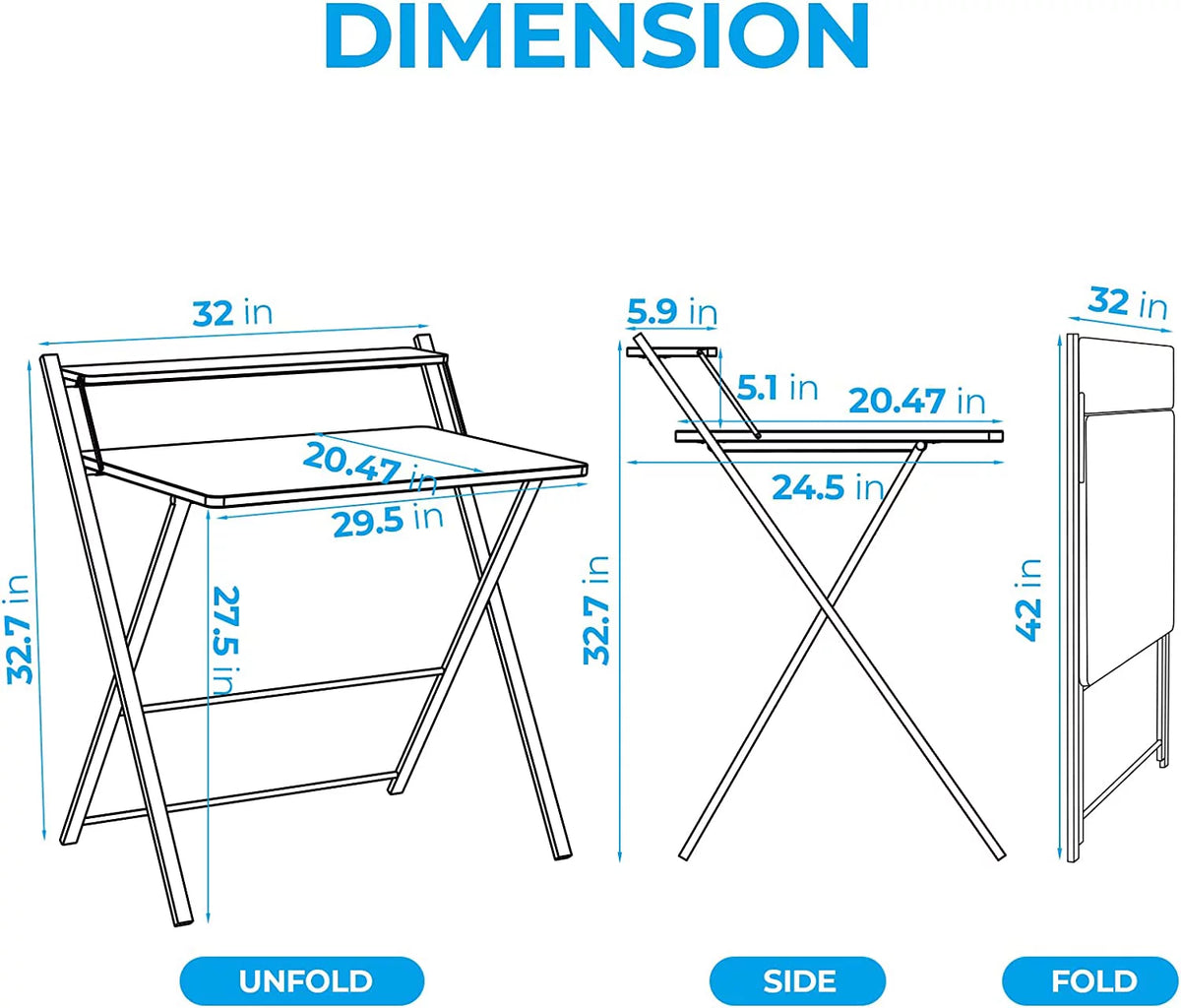 Folding Desk with 2-Tier Shelf 32 x 24.5 inch Y442