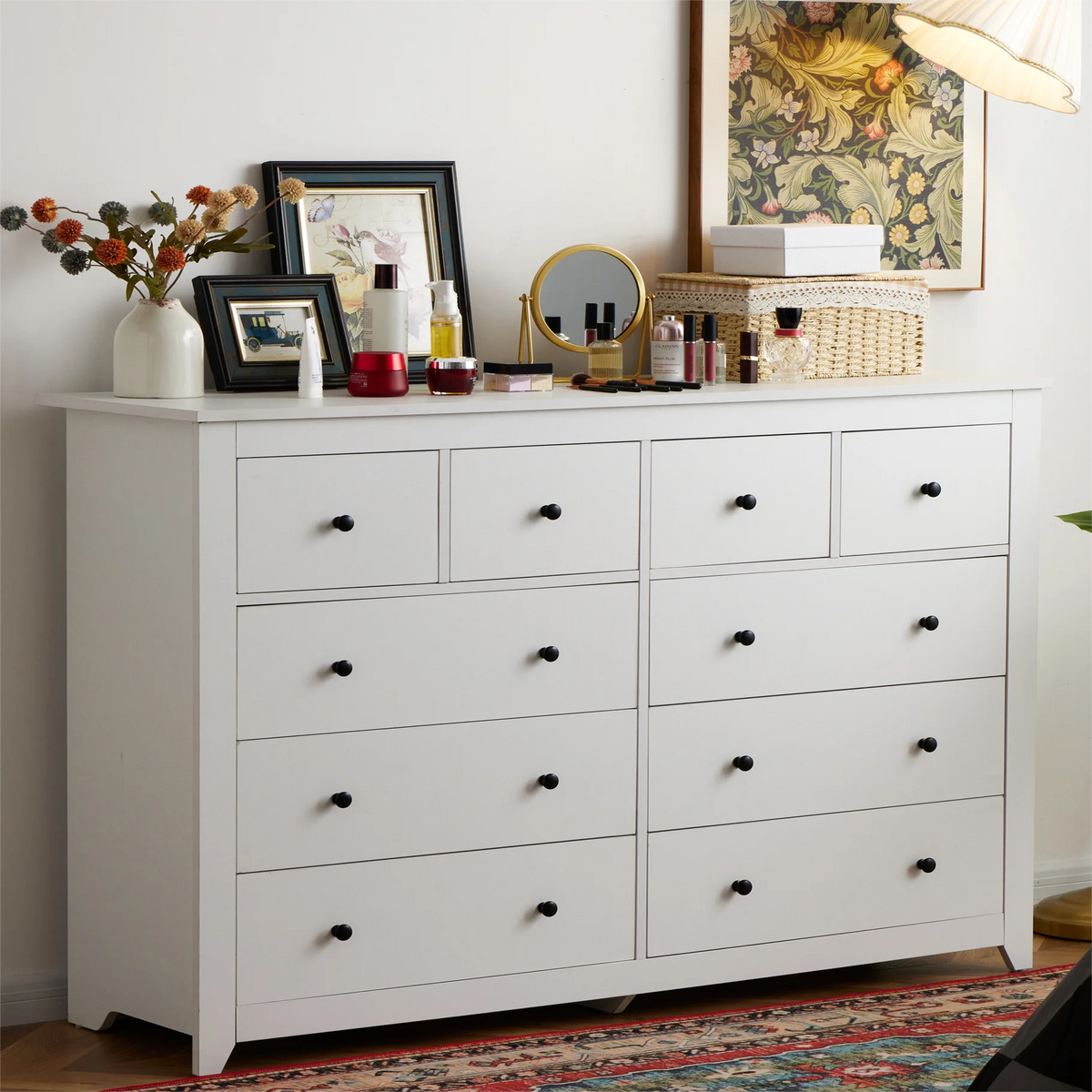White Wood Dresser with 10 Deep Drawers V367