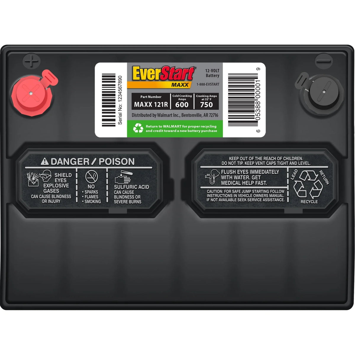 Lead Acid Automotive Battery, Group Size 121R 12 Volt, 600 CCA X4149