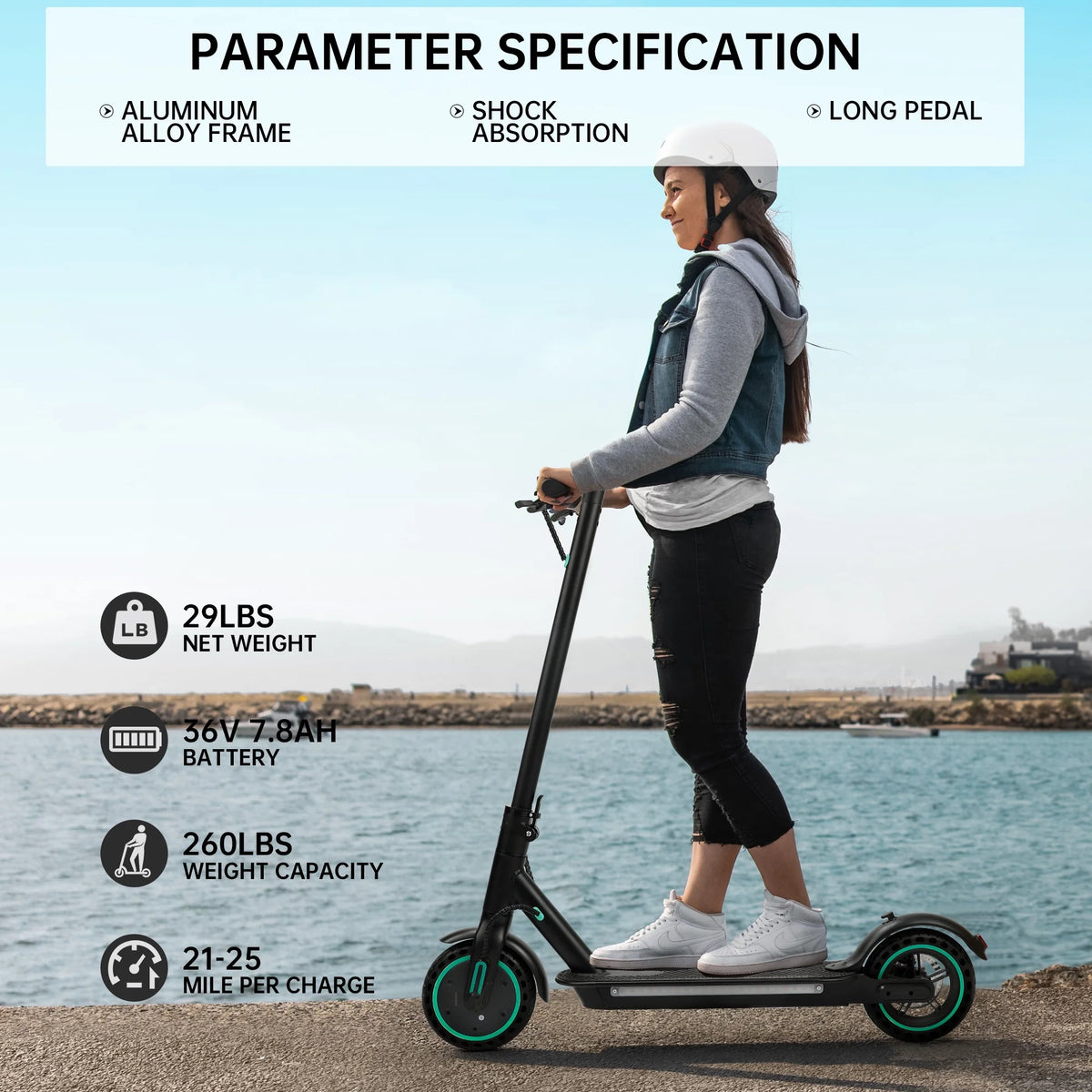 Electric Scooter Adults 350W Motor 8.5" Solid Tires Folding Black V156