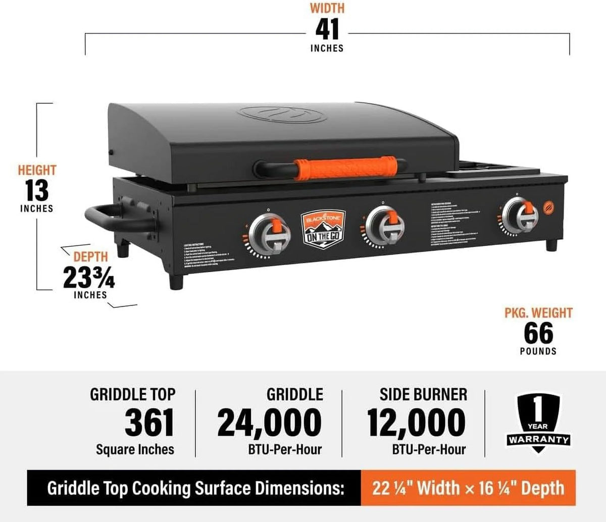 22 inch Propane Powered Portable Flat Top Gas Grill with Hood and Side Burner G99339