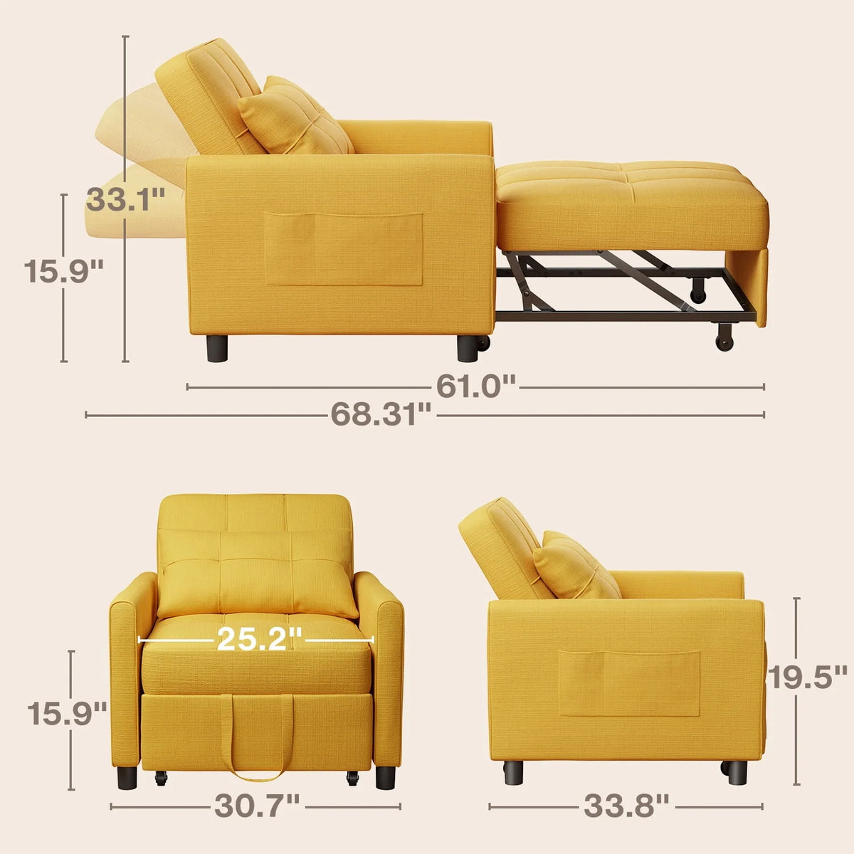 Gray Convertible Sofa Bed W31246