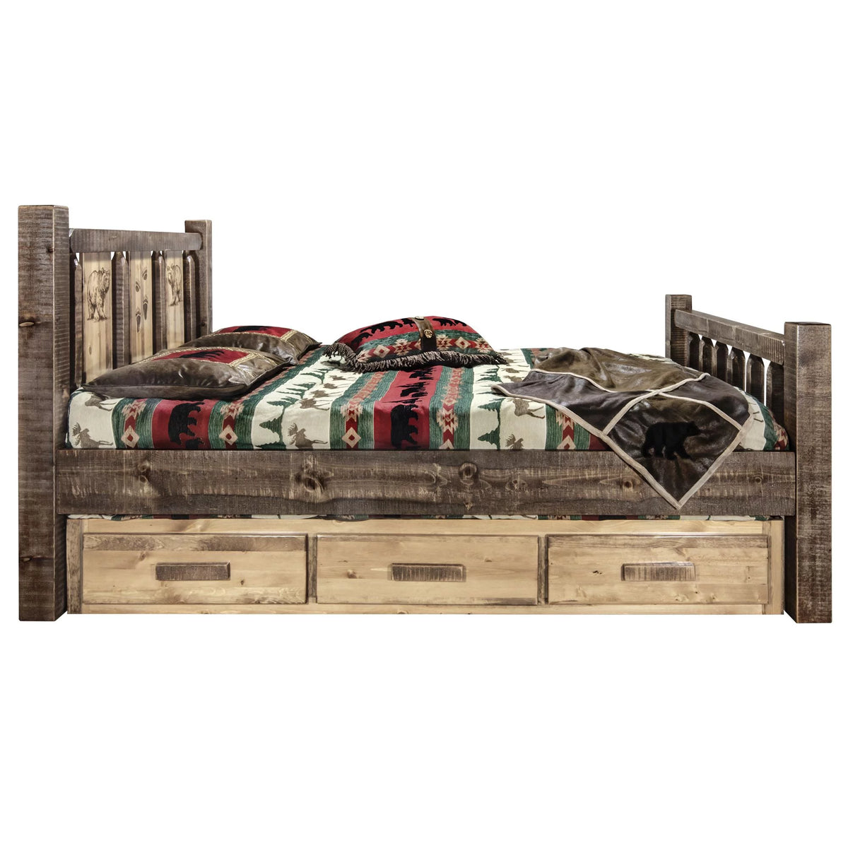 Brown Wood Twin Storage Bed Q5711