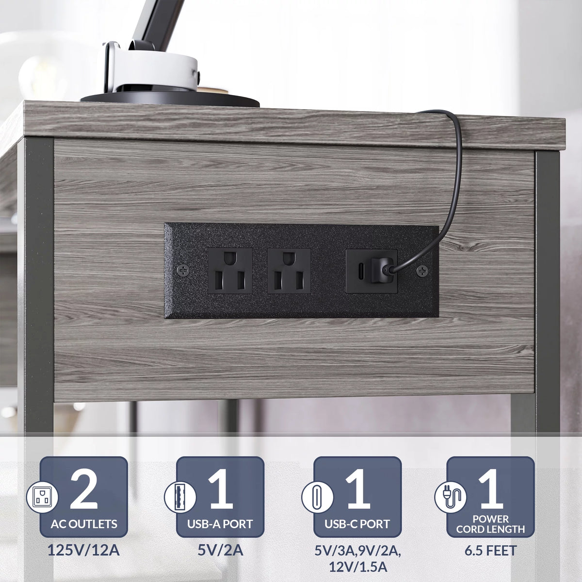 360° Rotating Desk with Charge Station and Storage Drawer C5578
