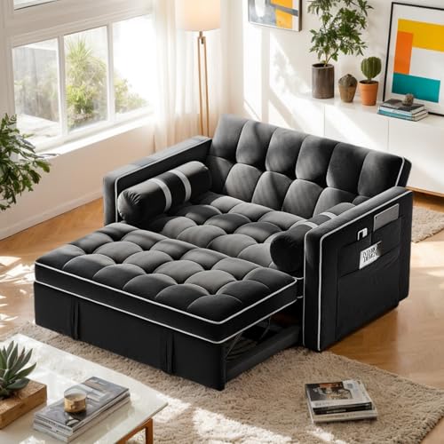 3 in 1 Convertible Sleeper Sofa Bed with USB Ports & Side Pockets U558794