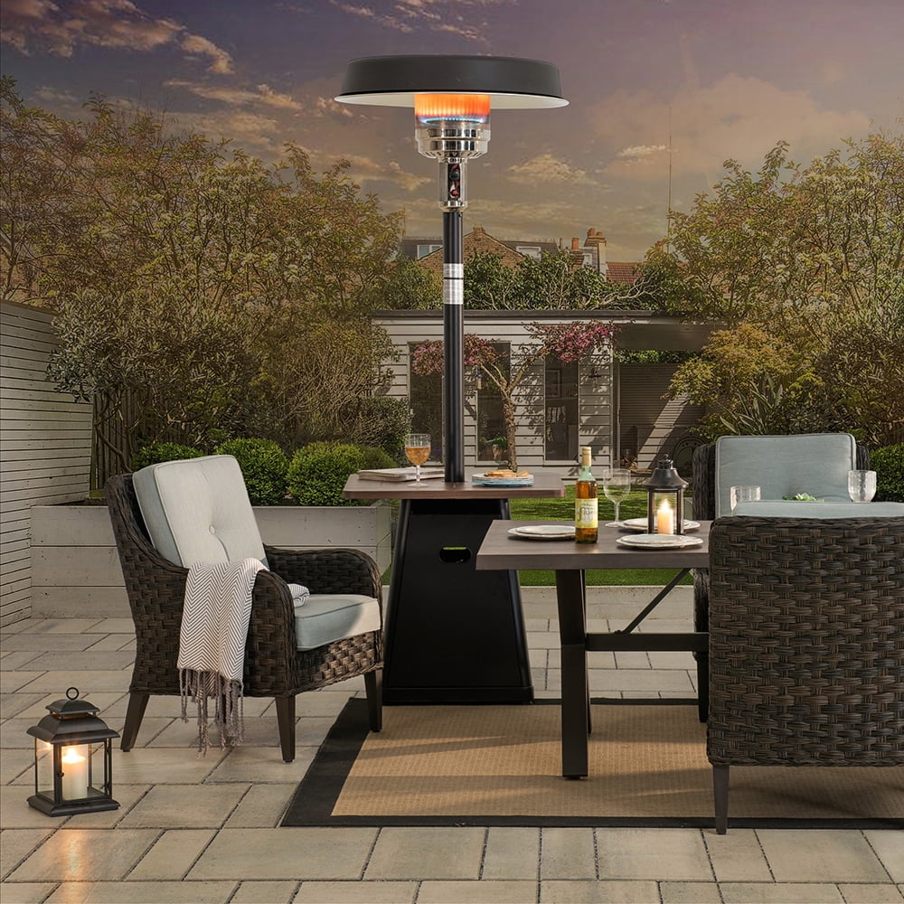40,000 BTU Matte Black Steel Propane Patio Heater with Table Top B508