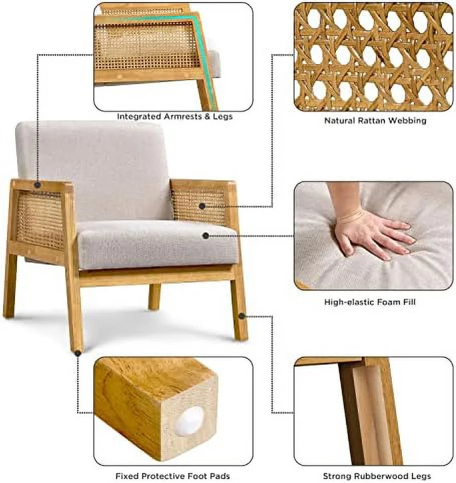 Ivory Boucle Fabric Accent Chair with Wood Armrest and Legs 2 pcs W192748