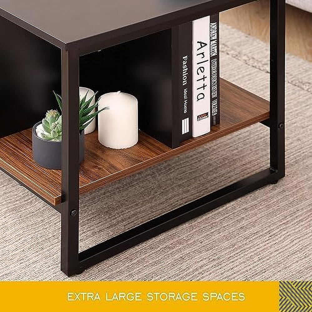 Glass Wood Coffee Table with 2-Tier Staggered Shelves H9171