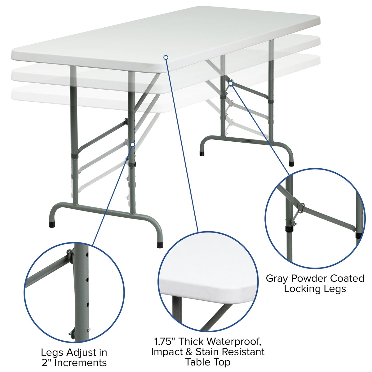 Height Adjustable Granite White Plastic Folding Table L96811