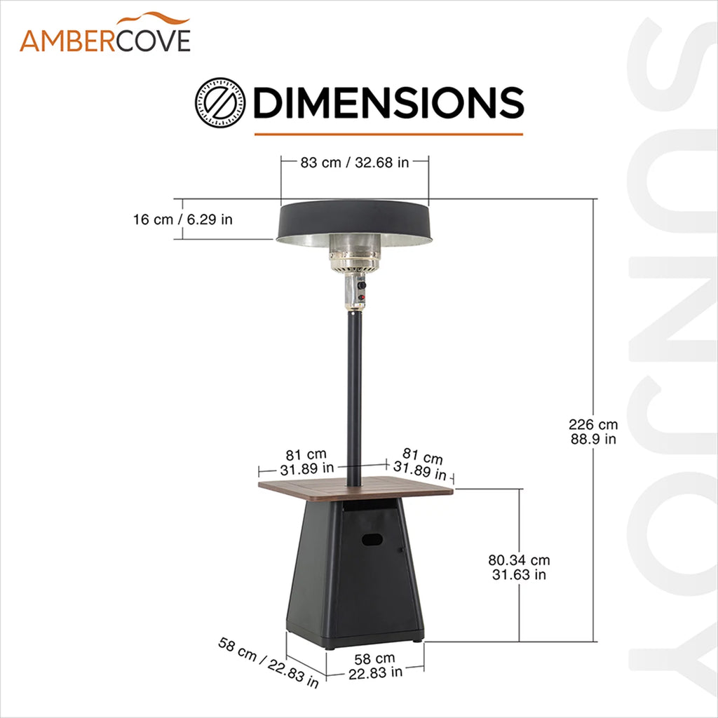 40,000 BTU Matte Black Steel Propane Patio Heater with Table Top B508
