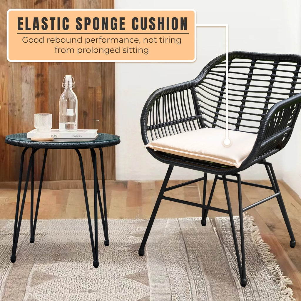 3 Piece PE Rattan Wicker Bistro Set with Cushions V401