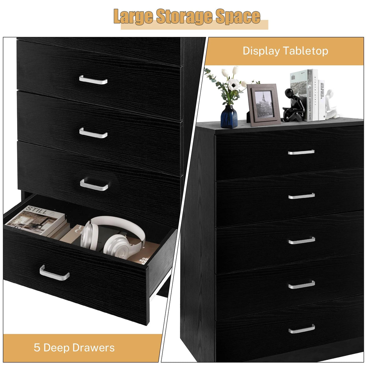 Black 5 Drawer Dresser N60360