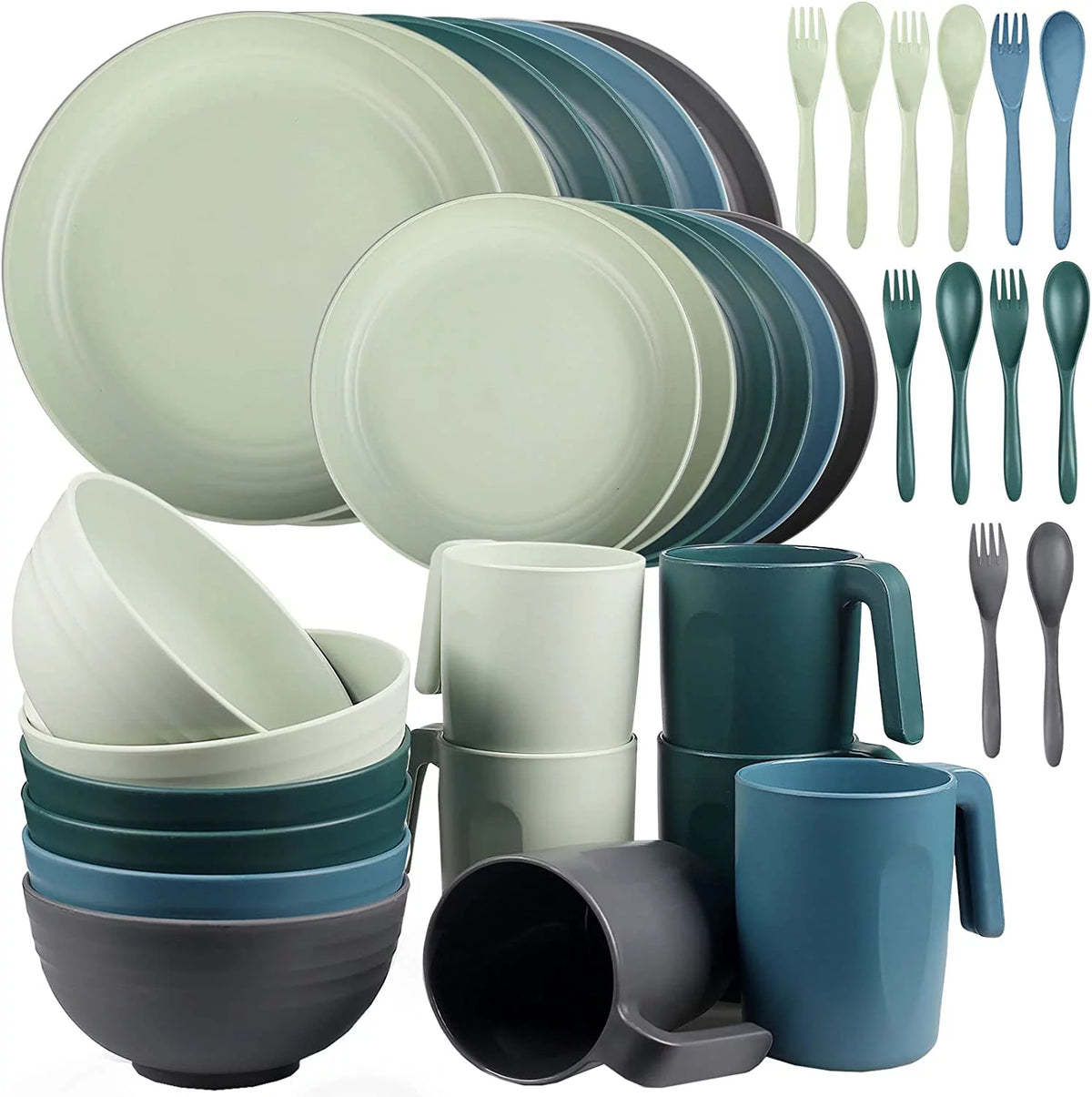 Plastic 36PCS Dinnerware Set Microwave Safe Service for 6 Multicolor F145