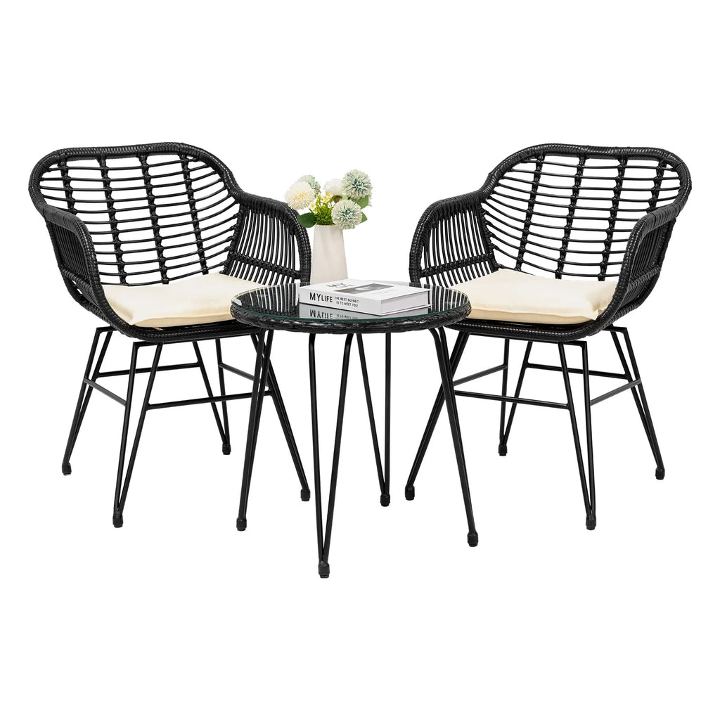 3 Piece PE Rattan Wicker Bistro Set with Cushions V401