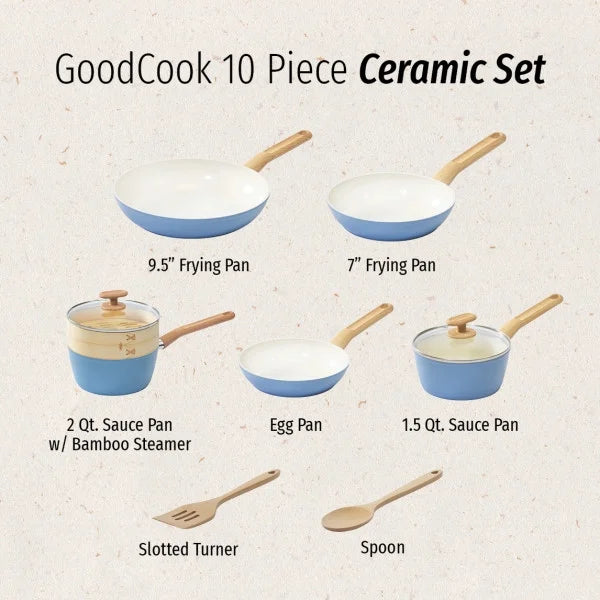 Light Blue 10-Piece Ceramic Titanium-infused Cookware Set I7188