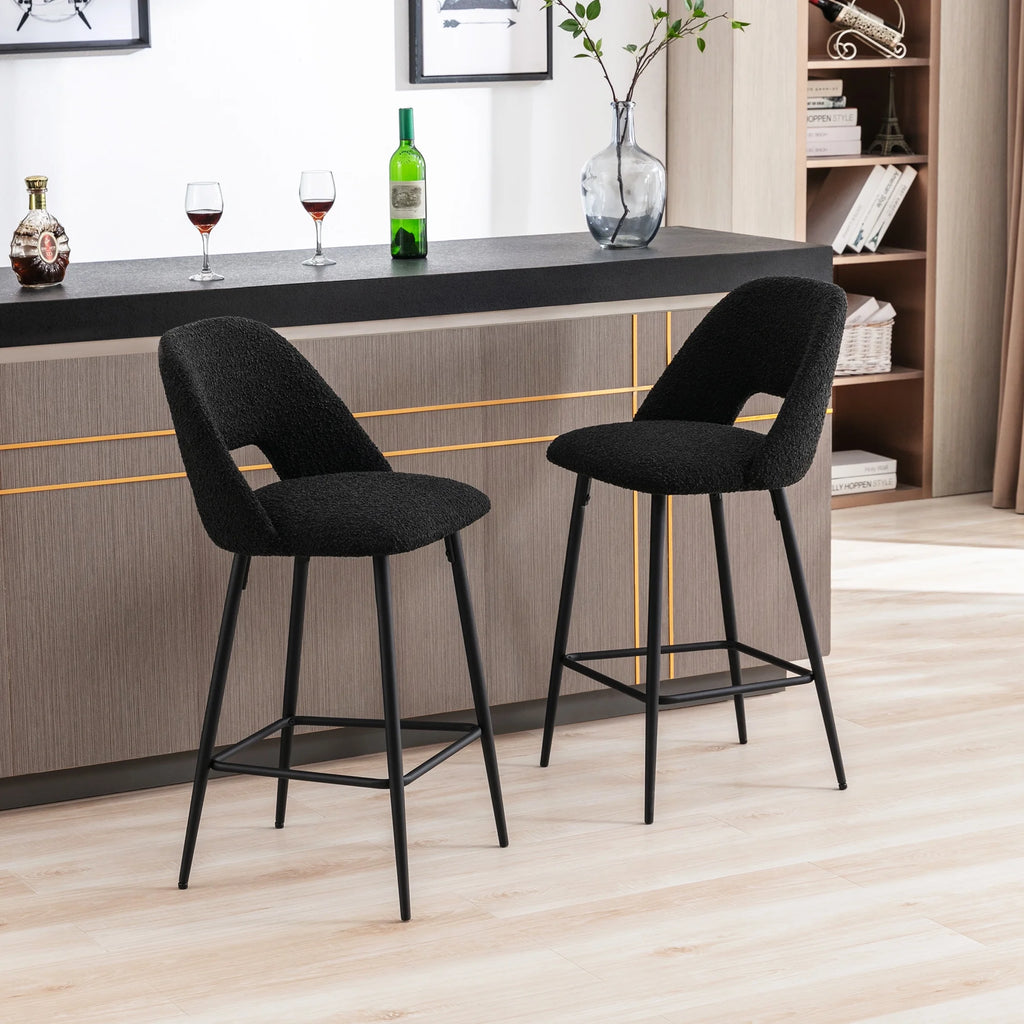 Boucle Fabric Barstools Set of 2 with Black Metal Legs B688032