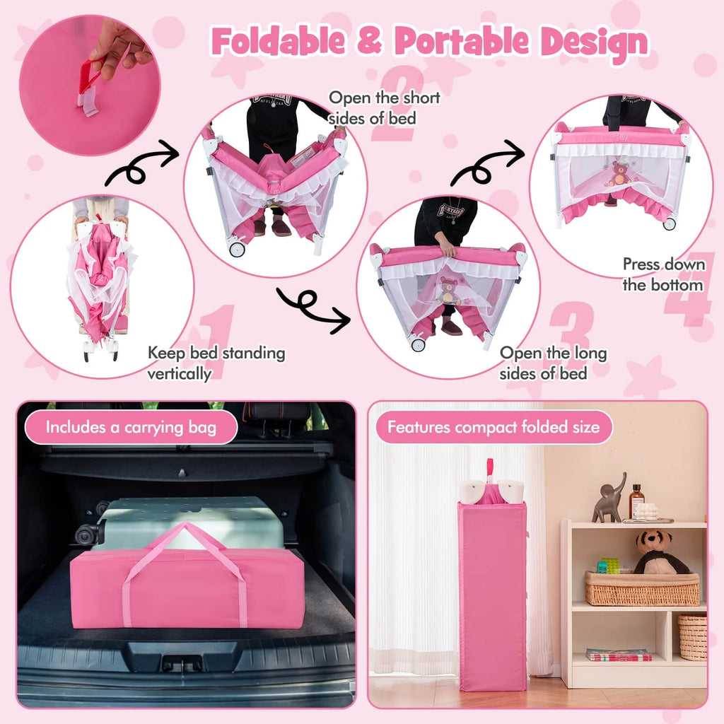 Portable 4 in 1 Baby Playard Crib with Changing Table Pink Z767841
