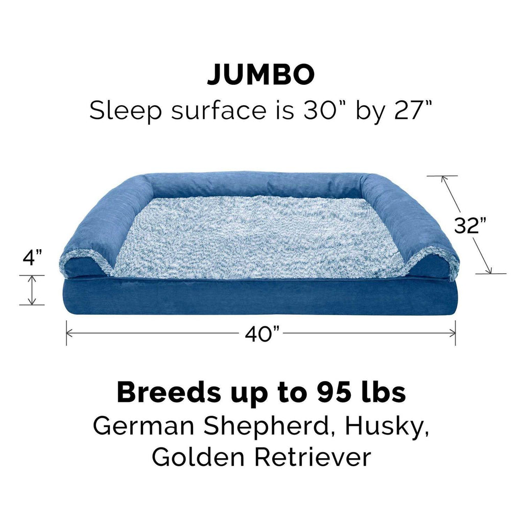 Two-Tone Faux Fur Suede Orthopedic Sofa Dog Bed X5109
