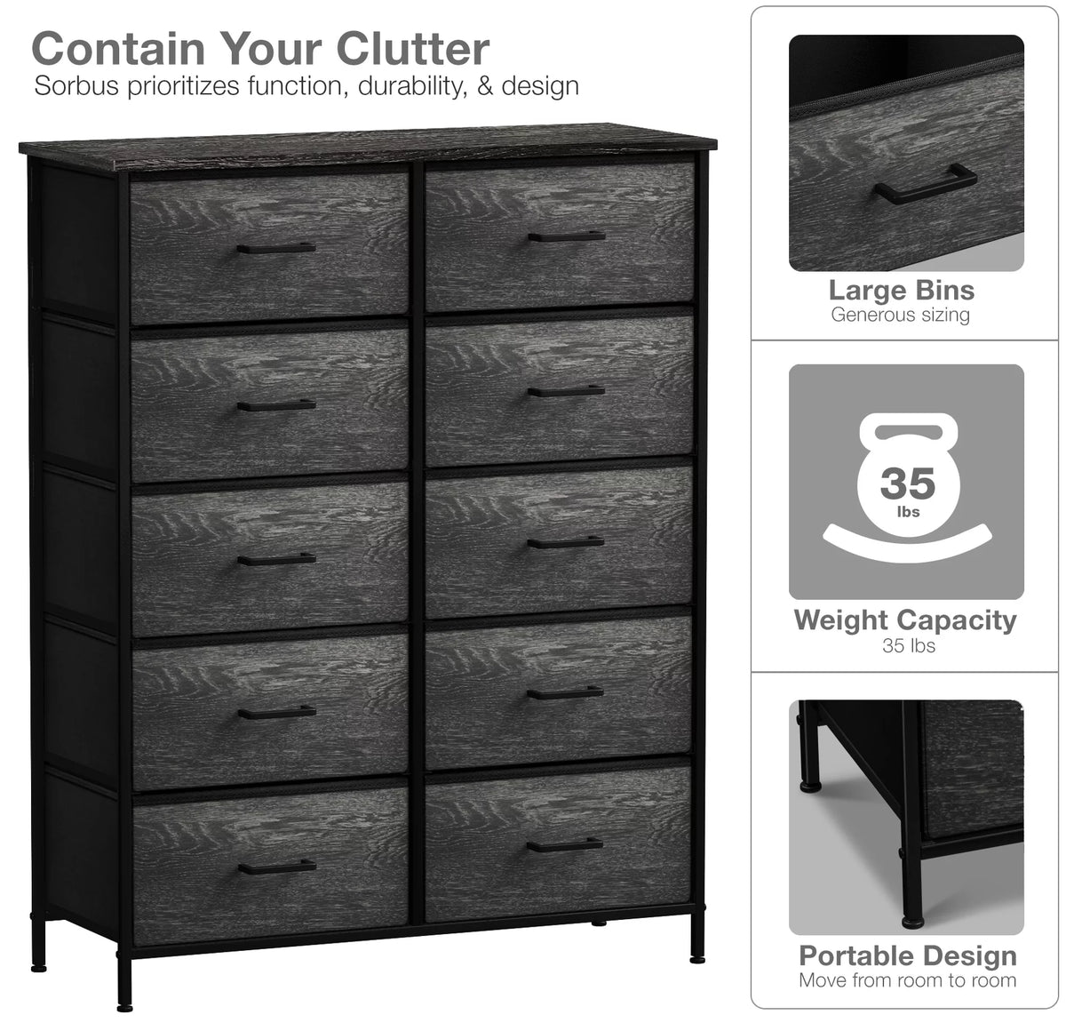 10 Drawer Faux Wood Storage Dresser F70201