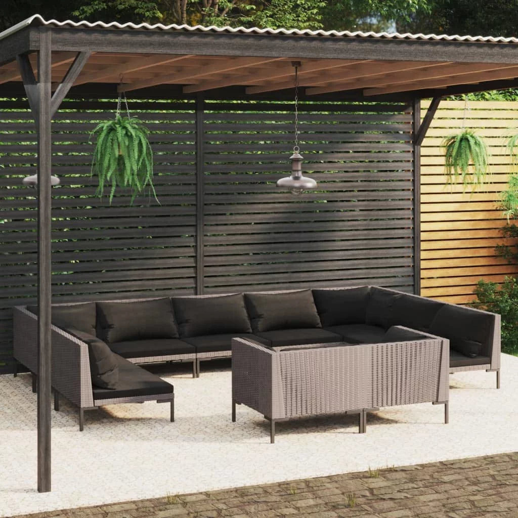 Dark Gray 13 Piece Poly Rattan Patio Sofa Set with Cushions K7928