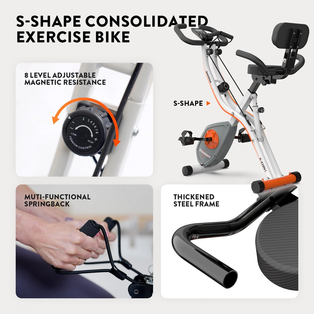 Upright Folding Magnetic Exercise Bike with Arm Resistance Bands Y46262