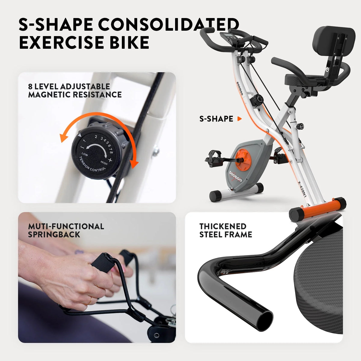 Upright Folding Magnetic Exercise Bike with Arm Resistance Bands Y46262