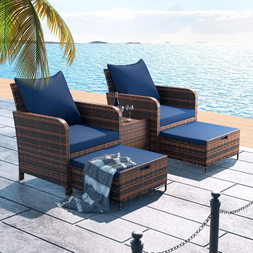 5 Piece Patio Conversation Rattan Chair Set with Storage Coffee Table S606