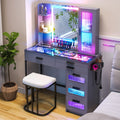 Grey Glass Top Makeup Vanity Desk with Mirror and Stool D289499