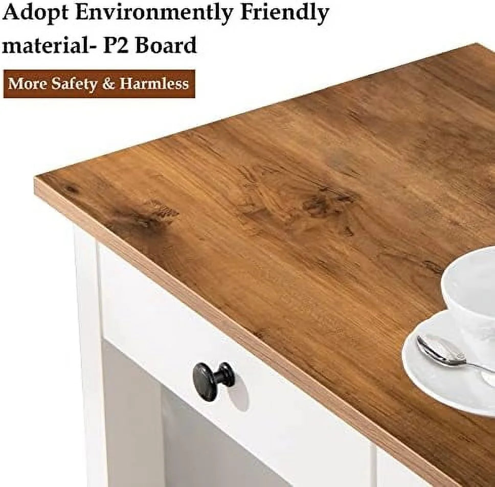 White Coffee Cart with Drawer and Cabinet F7905