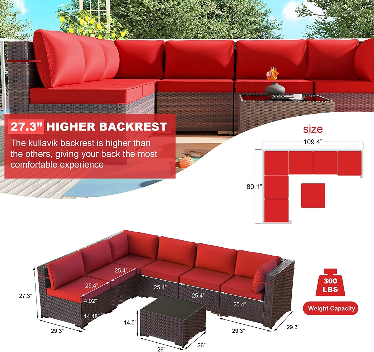 7 Piece All-Weather Wicker Outdoor Patio Furniture Set H545435