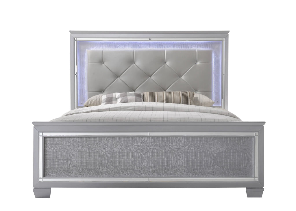 King Size 6pc Upholstered Bed Dresser Mirror Nightstand Chest A680848