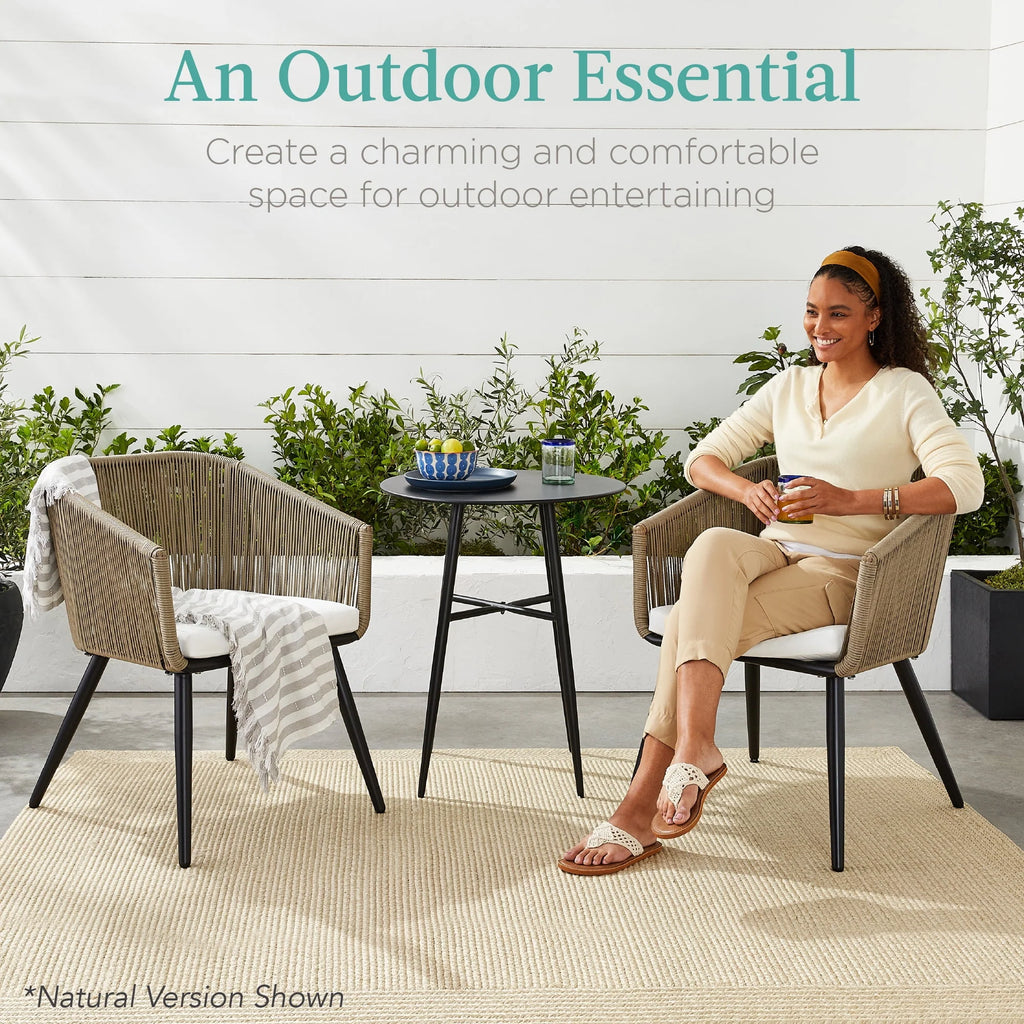 Set of 2 Woven Wicker Patio Dining Chairs 250lb Capacity E85511
