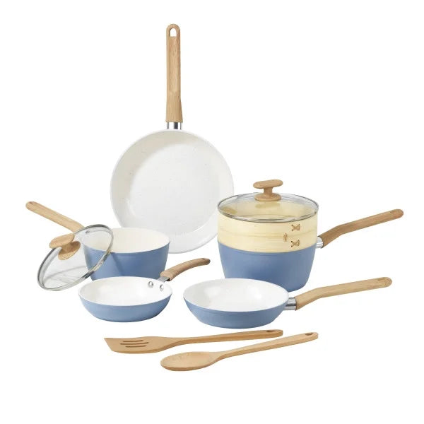 Light Blue 10-Piece Ceramic Titanium-infused Cookware Set I7188