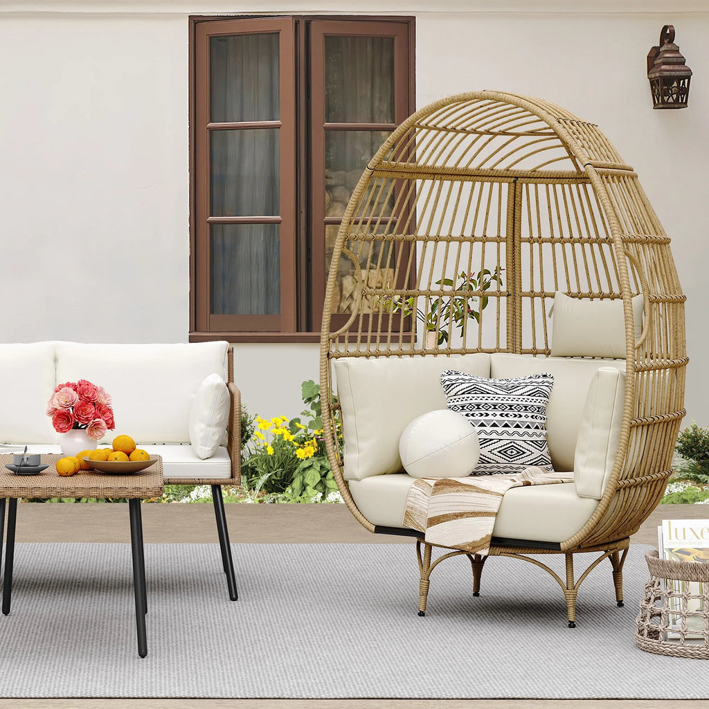 Patio Swivel Egg Chair with Cushions F316589