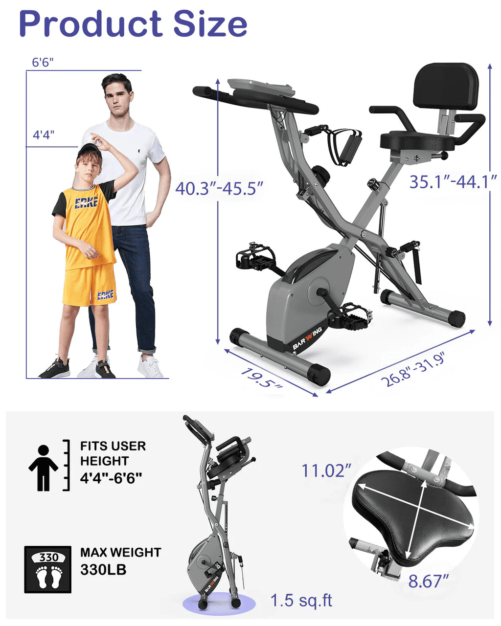 Folding Indoor Cycling Bike 330LB Capacity Magnetic Resistance T3687