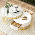 Round Lift-top Nesting Coffee Tables with 2 Drawers White & Natural L867
