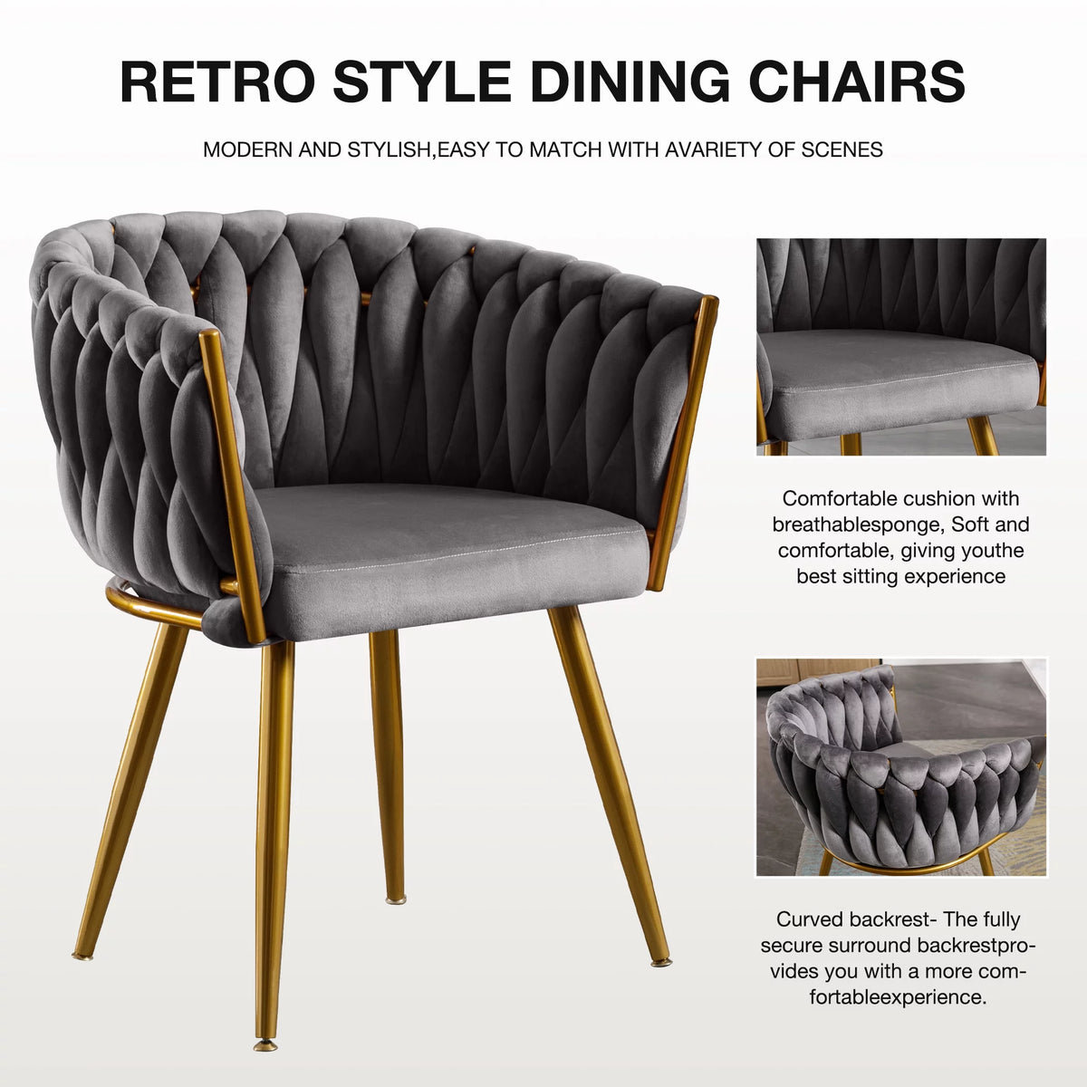 Velvet Dining Chairs Set of 2 Dark Grey S865