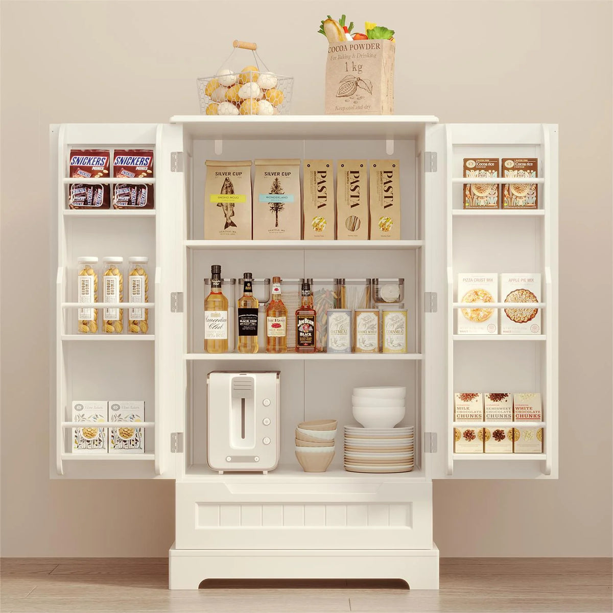 White Kitchen Pantry Storage Cabinet with Door Drawer G1891