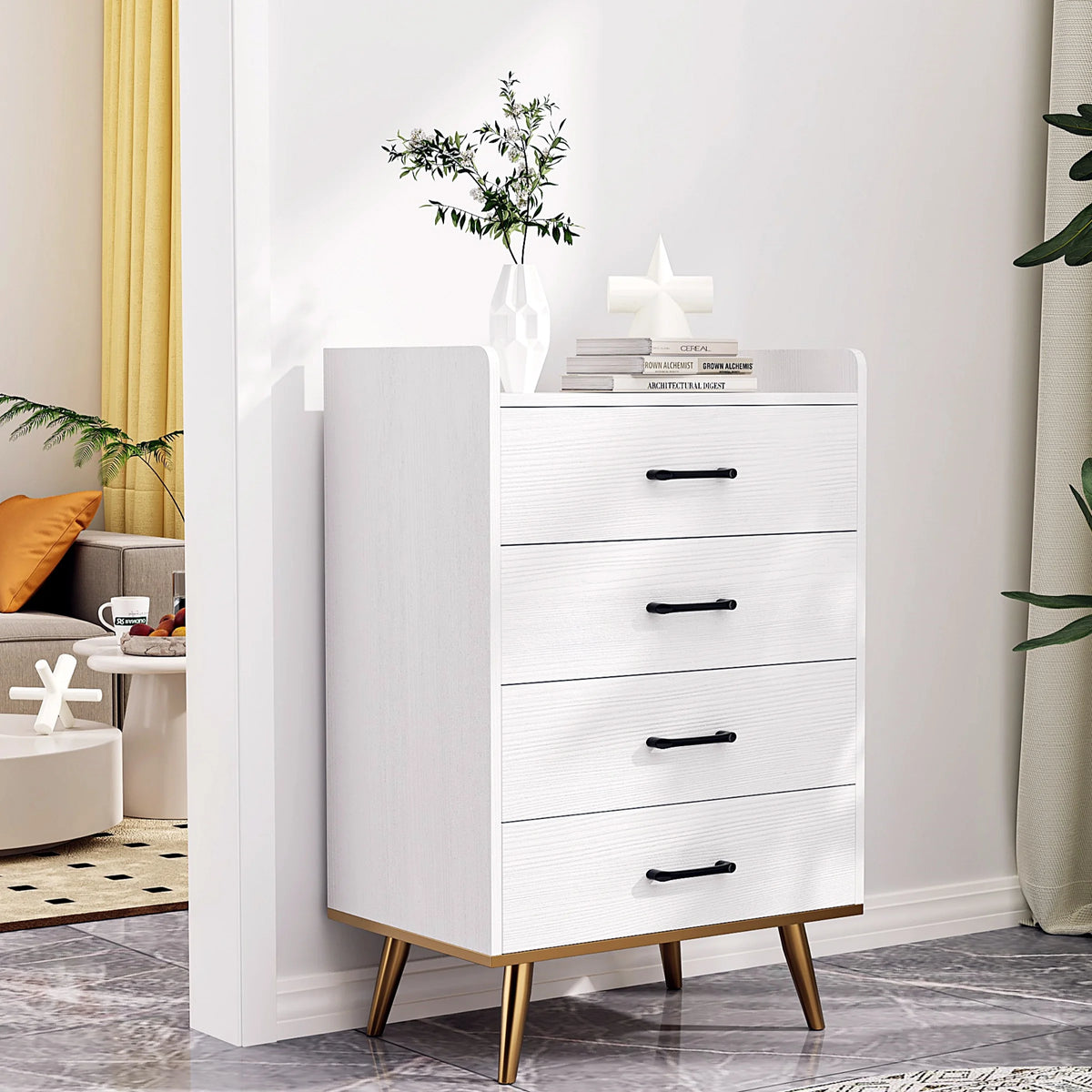 White 4 Drawer Wood Dresser E54961