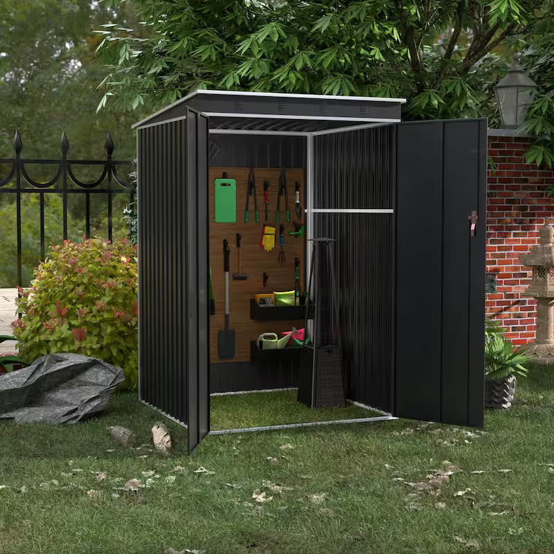 Metal Garden Storage Shed with Sloping Roof in Black T476691