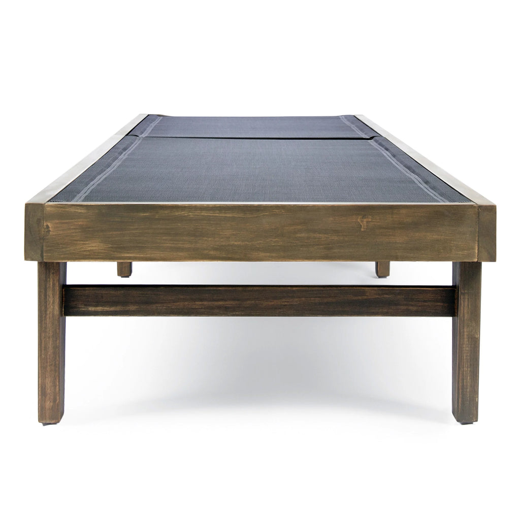 Gray Mesh and Acacia Wood Adjustable Chaise Lounge V18939