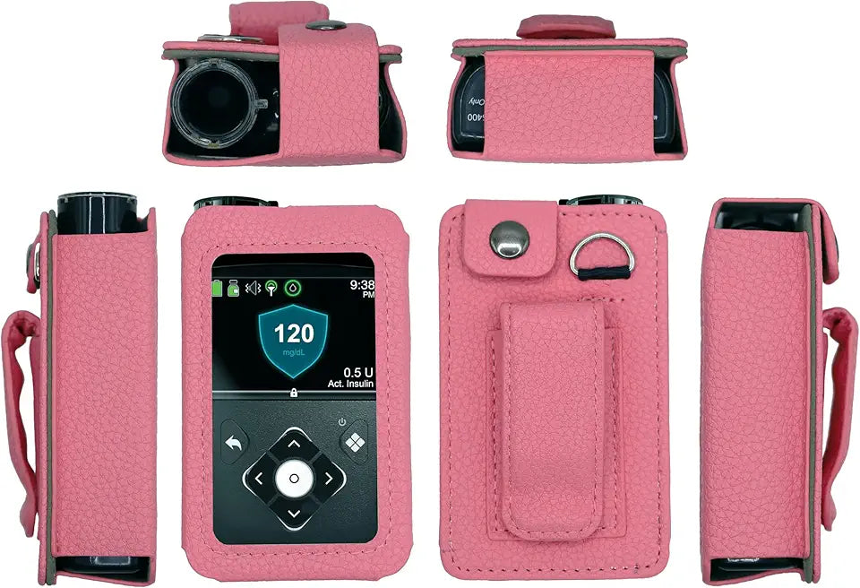 Fitted Leather Case with Screen Protector for Insulin Pump Pink M13847