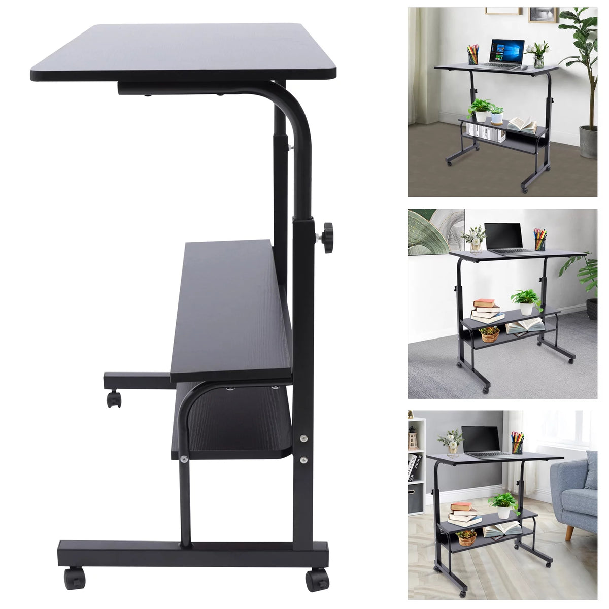 Height Adjustable Mobile Computer Desk with Wheels Y140384