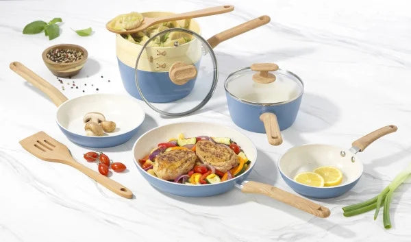 Light Blue 10-Piece Ceramic Titanium-infused Cookware Set I7188