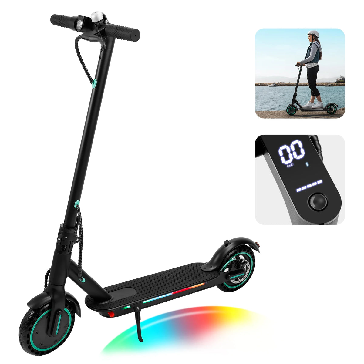 Electric Scooter Adults 350W Motor 8.5" Solid Tires Folding Black V156