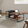 Glass Wood Coffee Table with 2-Tier Staggered Shelves H9171